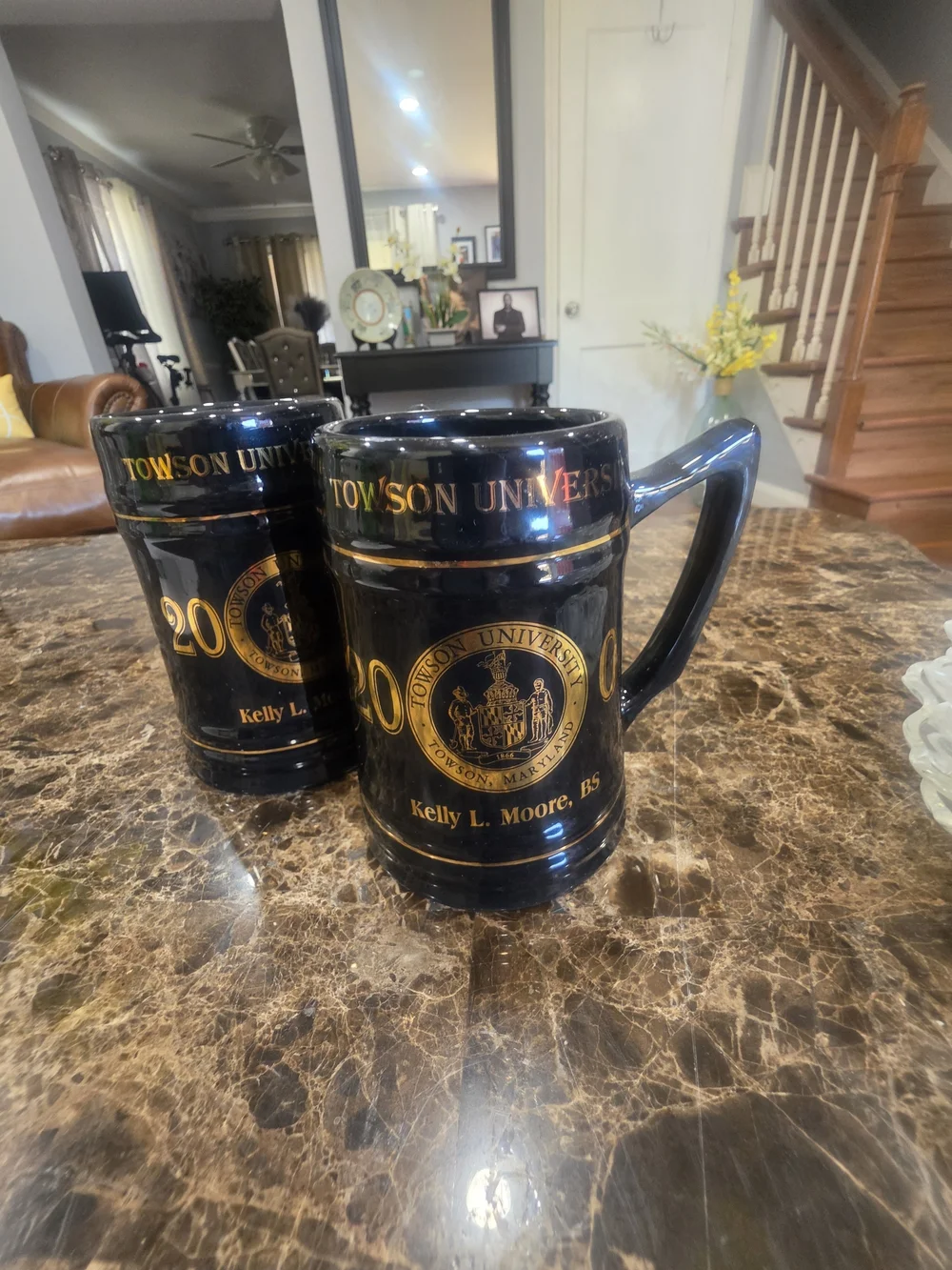 Source Unknown Black and Gold Towson University Ceramic Mugs